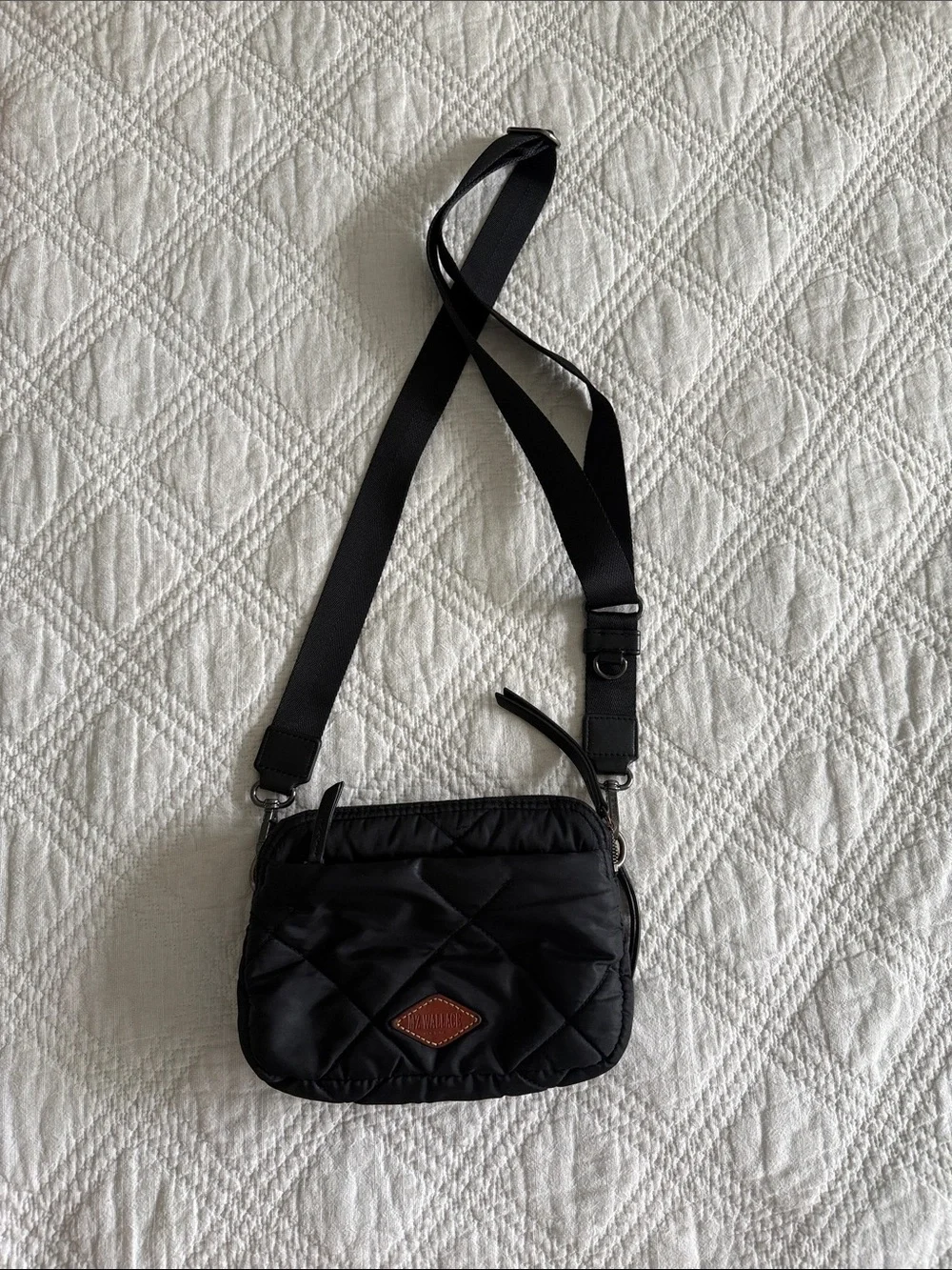 MZ WALLACE Black Madison Quilted Black Crossbody Bag Italian Leather Accents